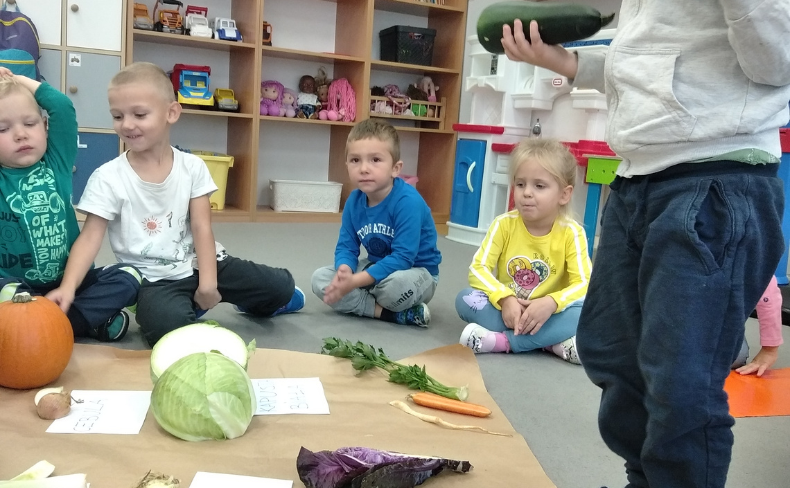 Krasnoludki poznają warzywa z jesiennego ogrodu oraz przygotowują kiszoną kapustę